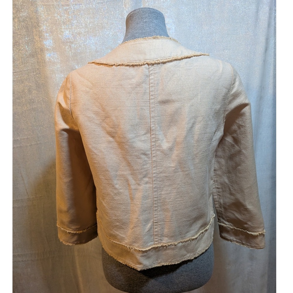 GAP M‎ Beige Flax Frayed Trim Neutral Minimalist Crop Jacket Career Boss Date - Picture 4 of 11